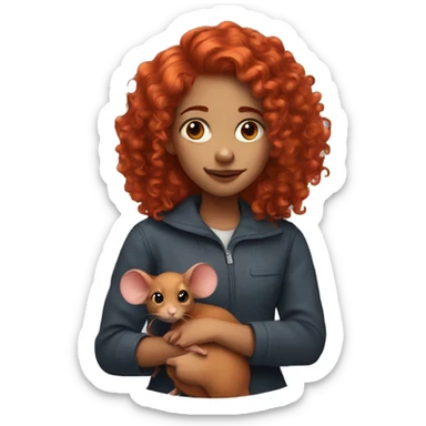 girl with red hair and curls with a rat on her shoulder sticker