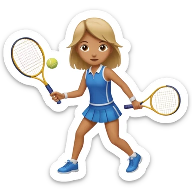 A girl hitting a tennis ball with a racket sticker