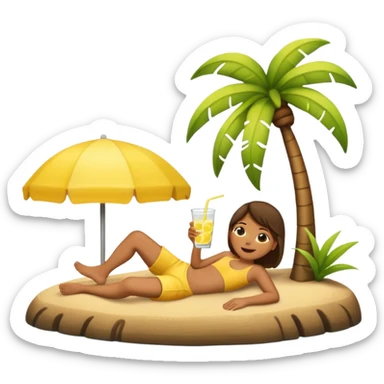 Relaxed emoji lying on an island sipping a lemonade sticker
