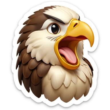 Cinematic Cute Yawning Hawk Portrait Emoji, Head tilted slightly with a dramatic, wide-open yawn, showcasing a robust, agile form with a softly drooping beak and sleepy, half-closed eyes, Simplified yet irresistibly adorable features, highly detailed, glowing with a soft, cozy glow, high shine, relaxed yet expressive, stylized with a dash of whimsical aerial charm, soft glowing outline, capturing the essence of a drowsy yet affectionate hawk that appears ready to stretch out for a nap! sticker