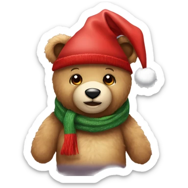 Teddy bear with christmas scarf and Santa hat sticker