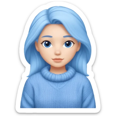 sky-blue Girl's wool sweater with light fabric folds and soft shading, casual style, Knitten.only wool sweater. sticker