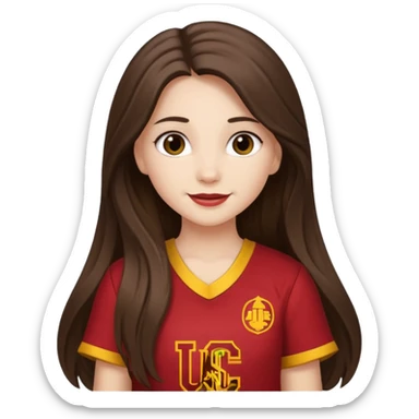 white happy long haired brunette girl in USC song girl outfit sticker