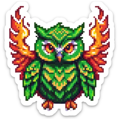 Duolingo green owl mascot with fire flames sticker