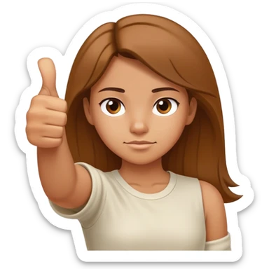 Young girl with right arm thumbs up and left arm thumbs down, uncertain facial expression sticker