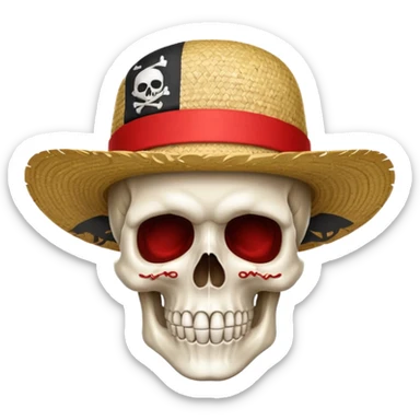 Fait moi un drapeau de tête de mort avec un fond noir et sur la tête met un chapeau de paille avec un fil rouge sticker