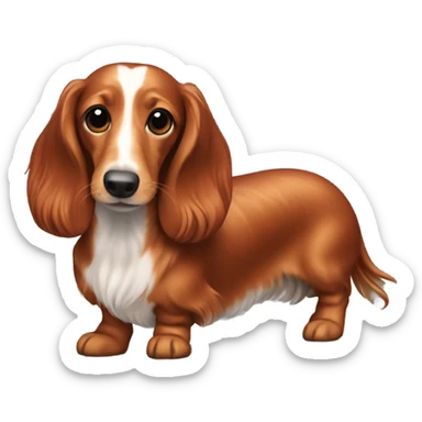 A long-haired marble dachshund stands red-haired sticker
