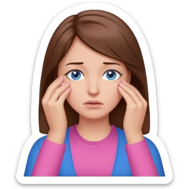 Facepalm woman brown hair blue eyes pink shirt  sticker