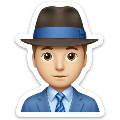 Blue neck tie with hat man sticker