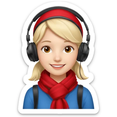 young girl with red scarf wearing headphones sticker