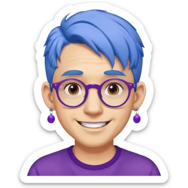 blue haired man mid length with big ears and purple earrings and spectaclesi happy sticker