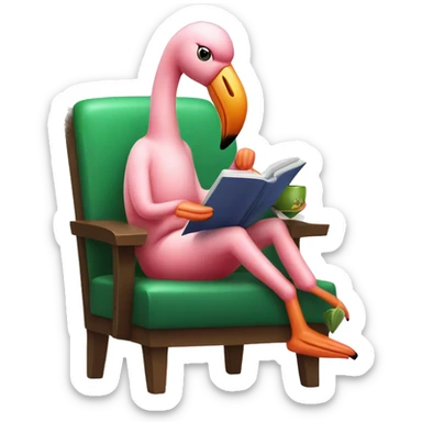Flamingo sitting on a chair while reading a book and drinking matcha sticker