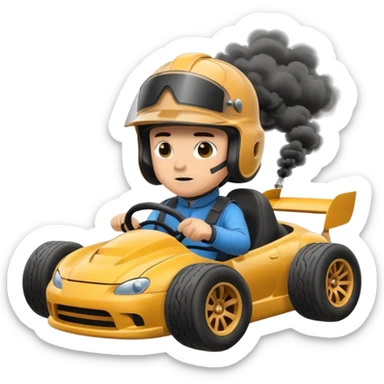 drifting car with tires smoke and a driver with a helmet in the car sticker