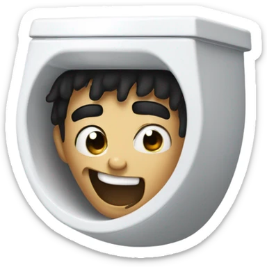 Somebody’s head coming out of a toilet with black hair doing a weird smile sticker