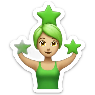 Green women holding three stars above head sticker