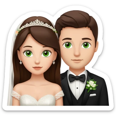 bride and groom, brunette bride has brown eyes, groom has green eyes sticker