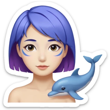 Frost wizard woman short blue violet hair and cheek painted with a dolphin below eye with Asian eyes sticker