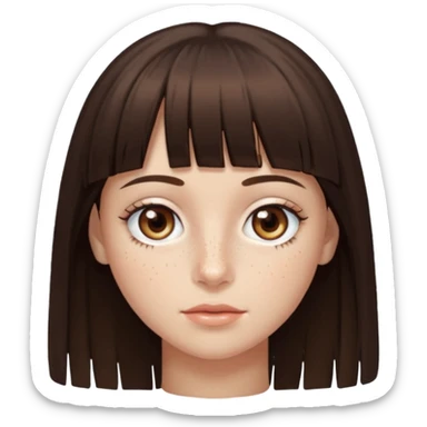 branca, olhos hazel, franjnha, pequenas sardas, cabelo castanho escuro, zoombue sticker