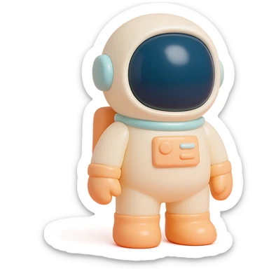 astronaut with a shiny helmet and space suit, standing pose in vinyl figure style sticker