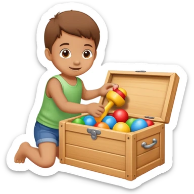 child putting toys back into a toy box, cheerful and responsible sticker