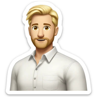 english man, short slicked back hair blonde, blonde medium length size full beard, in a smart unbuttoned shirt. sticker