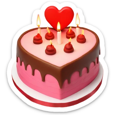 Red heart shaped birthday cake, top view, 4 candles sticker