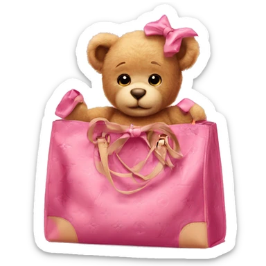 pink bow teddy bear solo looking out of louis vuitton  bag sticker
