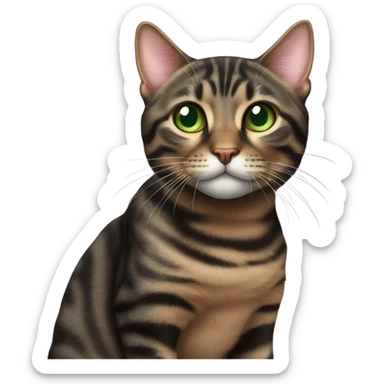 Black brown tabby cat with pink nose green eyes sticker