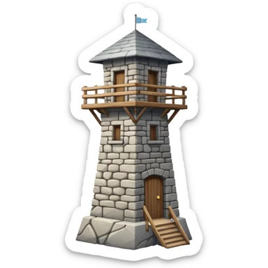 A tall stone watchtower with wooden balcony near the top. sticker