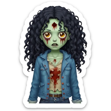 garota zumbi com cabelo cacheado longo oreto sticker