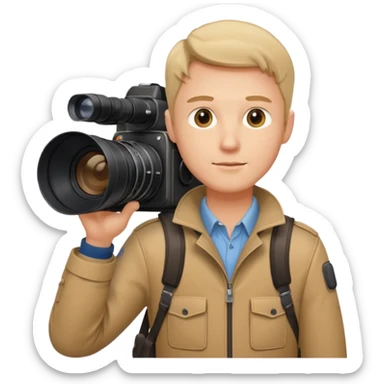 man single  large film Camera ,on his shoulder sticker