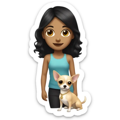 Black-hair little girl with gold chihuahua  sticker