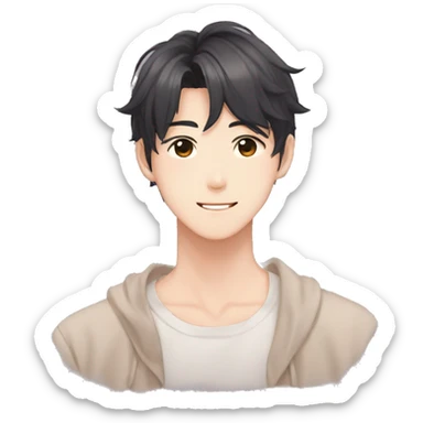 Gorgeous romantic Asian anime gentle man with blushing face aesthetic trending style outside sticker