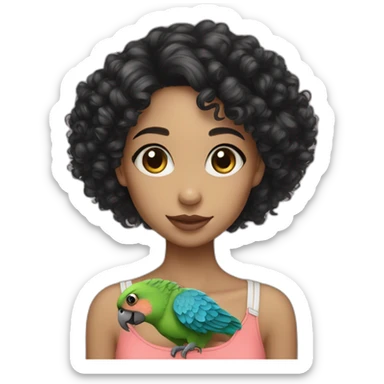 parrot lover girl white skin black curly hair sticker