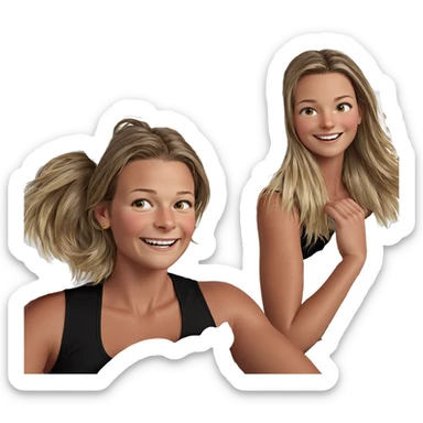 smiling girls with pillows sticker