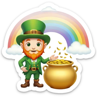 Leprechaun golden's pot with a gigante rainbow falling into the gold sticker