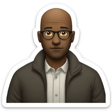 bald black man with glasses indoors frowning sticker