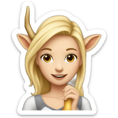 blonde girl dancer with one horn of deer in her hand sticker