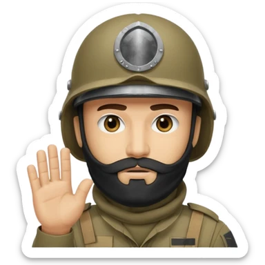 surrenders, depicts an Iraqi soldier from 1980, with a beard, in a helmet, a helmet without signs, with a balaclava, with sad eyes and raised hands sticker