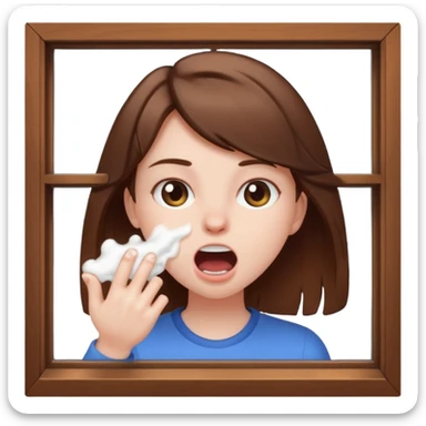 Brown haired girl Foaming at the mouth clawing at a window sticker