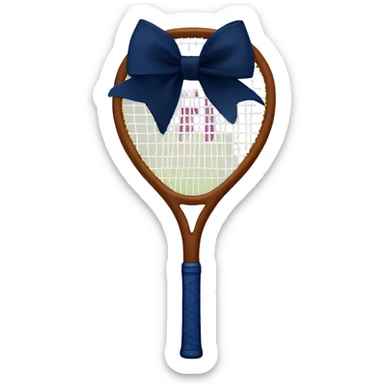 Brown Tennis racket with a navy blue bow on the handle  sticker