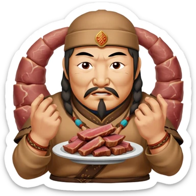 genghis khan eats whole cooked meat with hands sticker