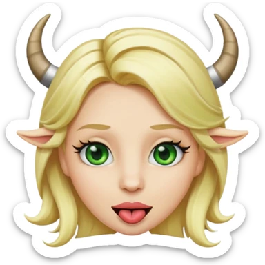 Emoji femme blonde cheveux blond, yeux vert avec de long cils noir qui a des cornes et tire la langue   sticker