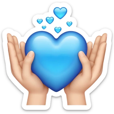 Blue heart in two hands sticker