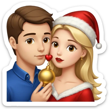 a handsome man and a pretty woman kiss Christmas bell sticker