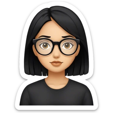 Black hair tan skin black glasses girl sticker