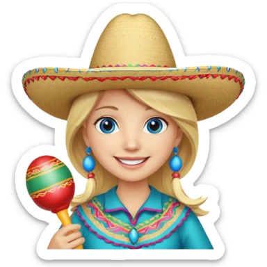 Blonde in a Mexicans sombrero with blue eyes holding maraca sticker