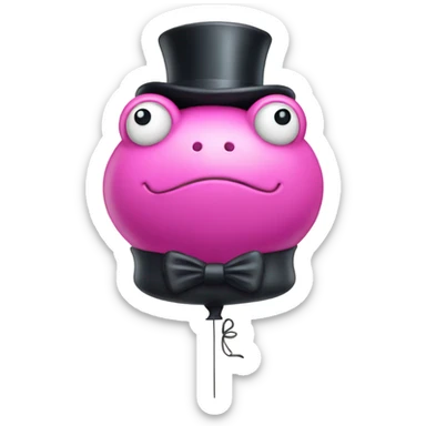 balloon that looks like a pink frog wearing a top hat sticker