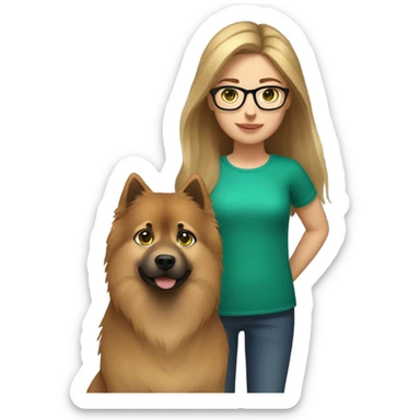 Brown light hair Girl aux Green eyes with glasses Green eyes and eurasier dog  sticker
