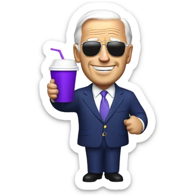 biden with purple drink in white cup sticker